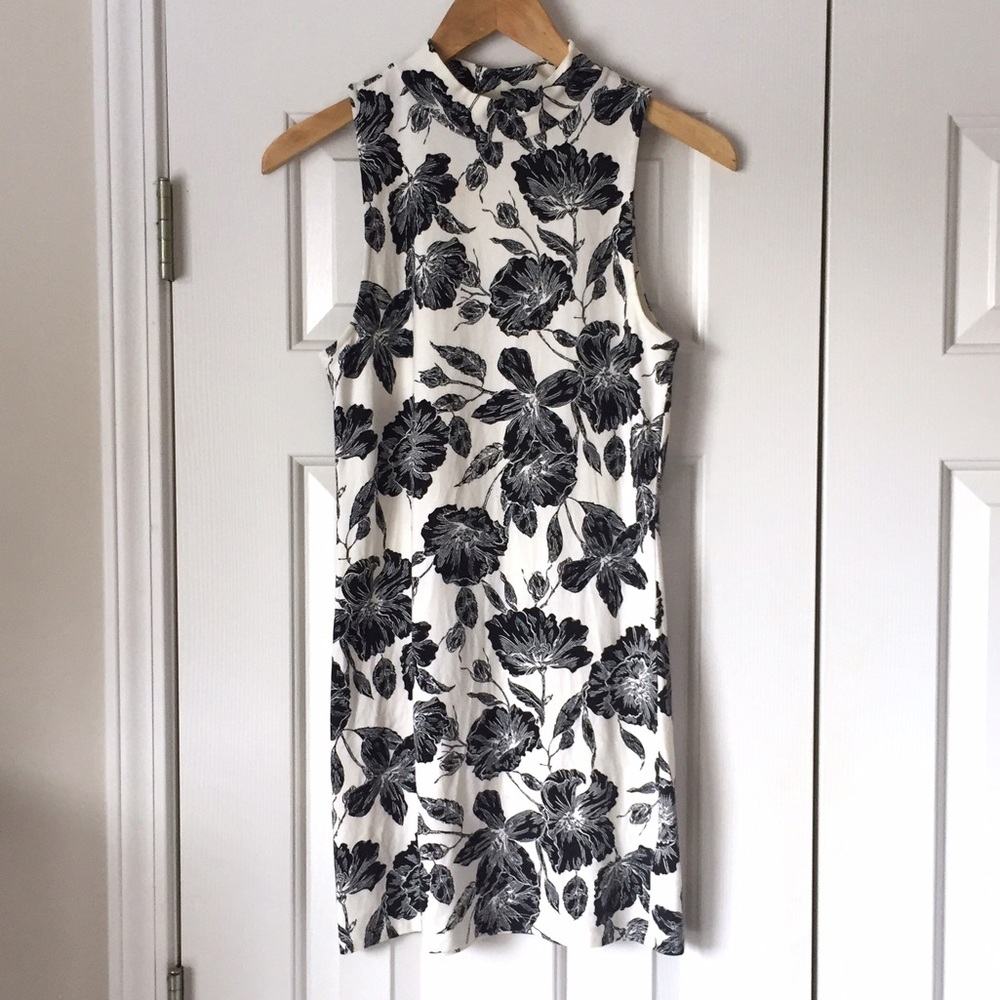 Black and cream mock neck mini dress
